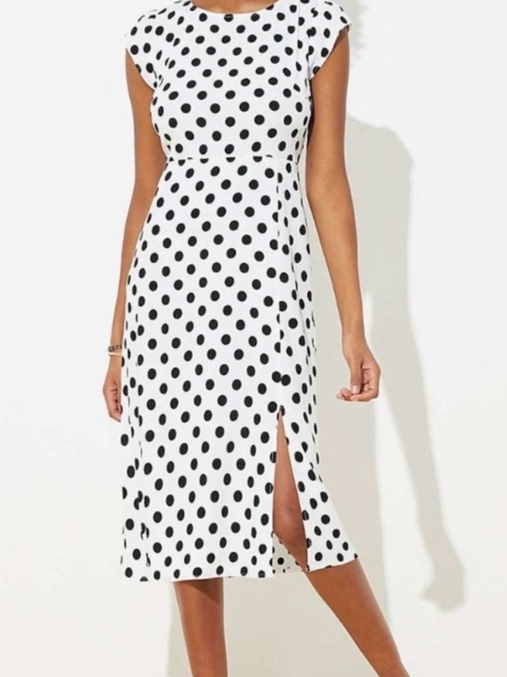 NWT LOFT White Midi Dress with Black Polka Dots Size 8